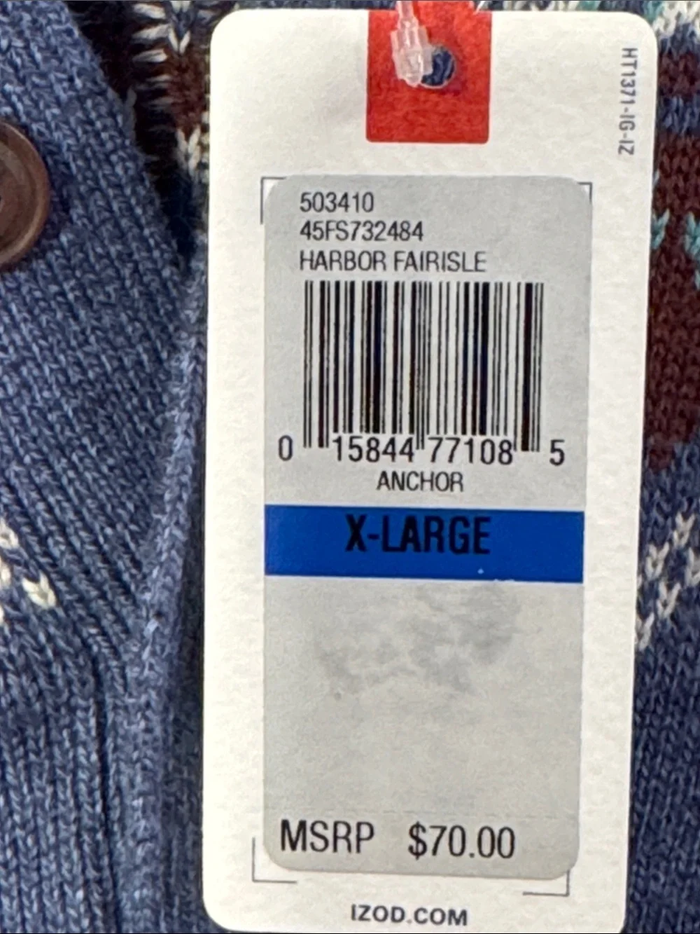IZOD Men's Blue Fair Isle 1/4 Button Pullover Sweater